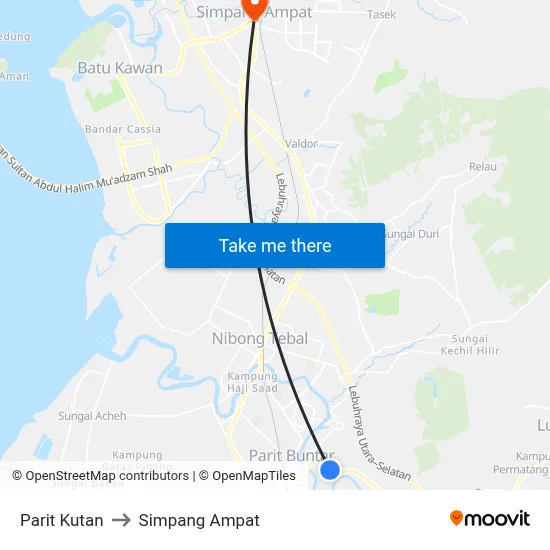 Parit Kutan to Simpang Ampat map