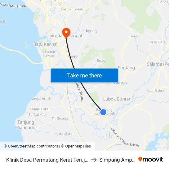Klinik Desa Permatang Kerat Terujuk to Simpang Ampat map