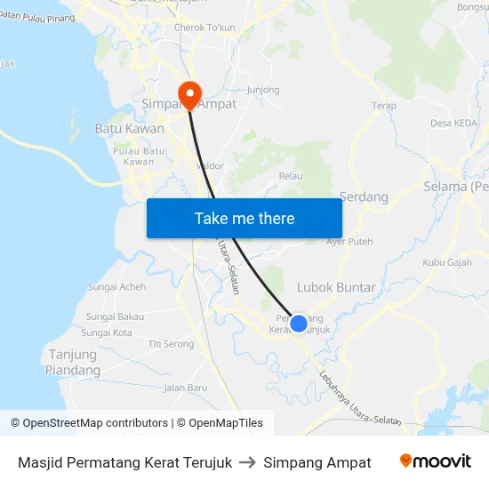 Masjid Permatang Kerat Terujuk to Simpang Ampat map