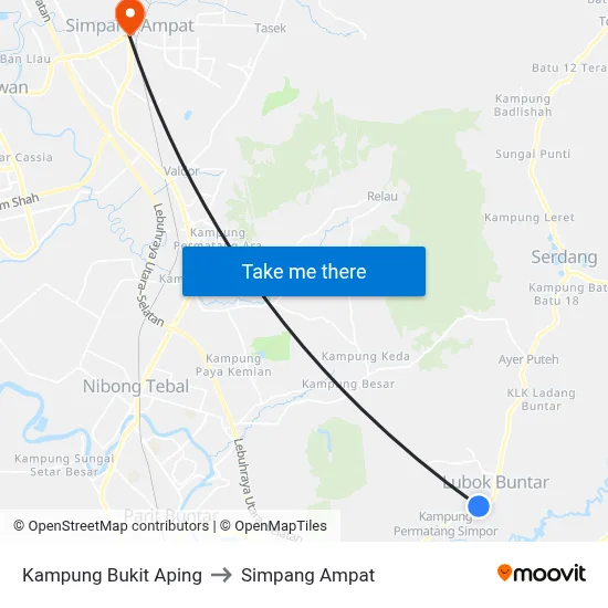 Kampung Bukit Aping to Simpang Ampat map