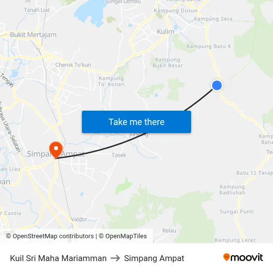 Kuil Sri Maha Mariamman to Simpang Ampat map