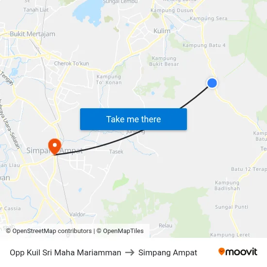 Opp Kuil Sri Maha Mariamman to Simpang Ampat map