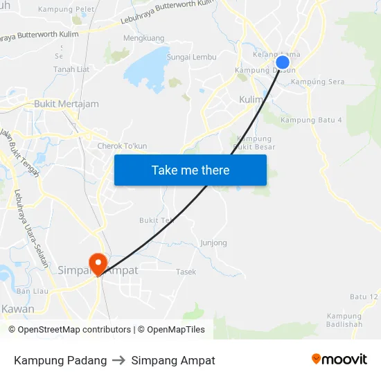 Kampung Padang to Simpang Ampat map