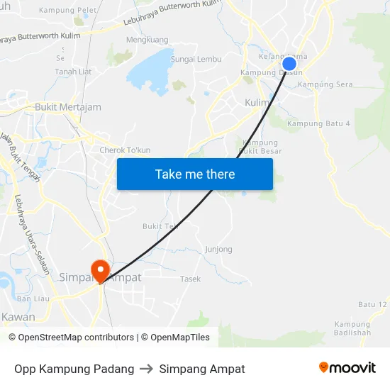 Opp Kampung Padang to Simpang Ampat map