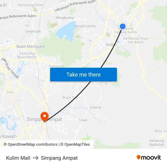 Kulim Mall to Simpang Ampat map