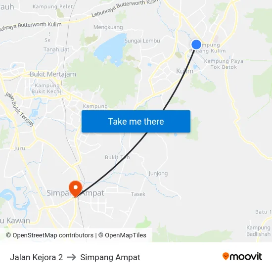 Jalan Kejora 2 to Simpang Ampat map