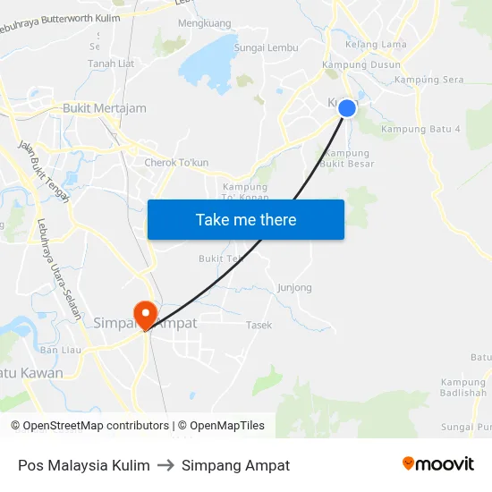 Pos Malaysia Kulim to Simpang Ampat map