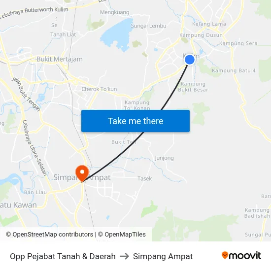 Opp Pejabat Tanah & Daerah to Simpang Ampat map