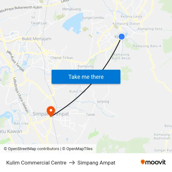 Kulim Commercial Centre to Simpang Ampat map