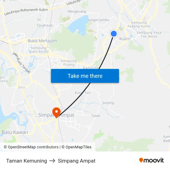 Taman Kemuning to Simpang Ampat map