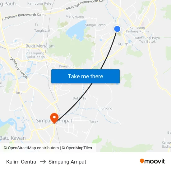 Kulim Central to Simpang Ampat map