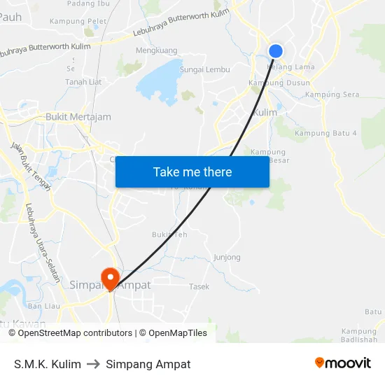 S.M.K. Kulim to Simpang Ampat map