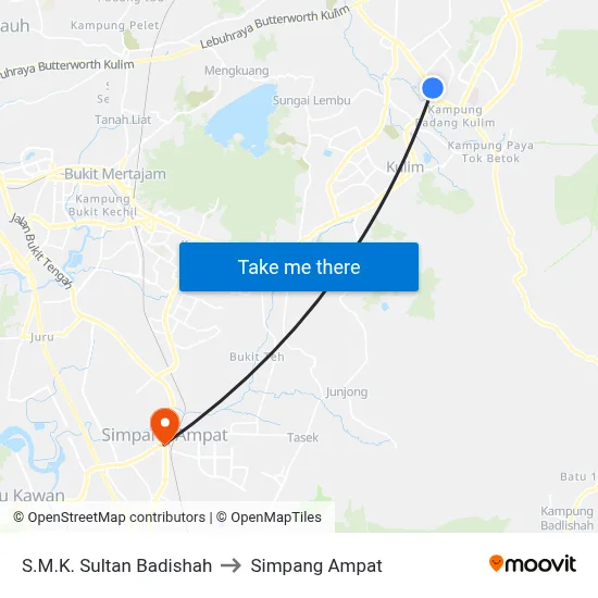 S.M.K. Sultan Badishah to Simpang Ampat map