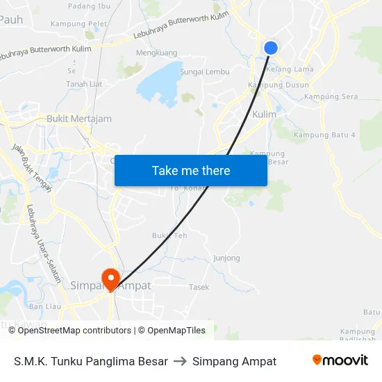 S.M.K. Tunku Panglima Besar to Simpang Ampat map