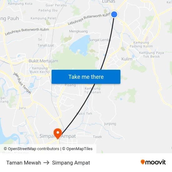 Taman Mewah to Simpang Ampat map