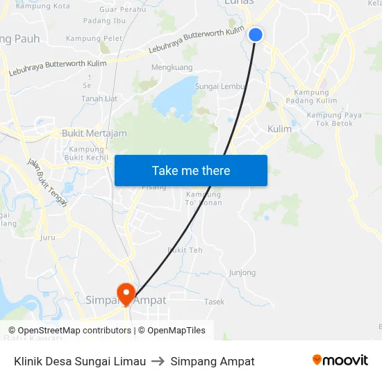 Klinik Desa Sungai Limau to Simpang Ampat map