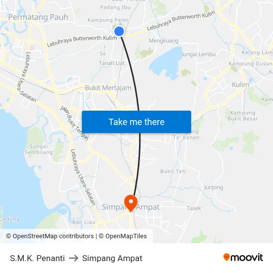 S.M.K. Penanti to Simpang Ampat map