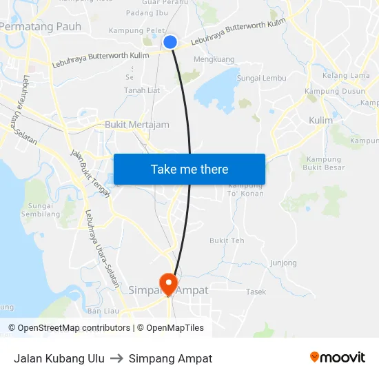 Jalan Kubang Ulu to Simpang Ampat map
