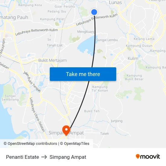 Penanti Estate to Simpang Ampat map