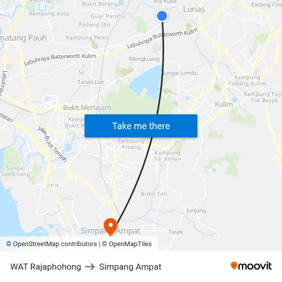 WAT Rajaphohong to Simpang Ampat map