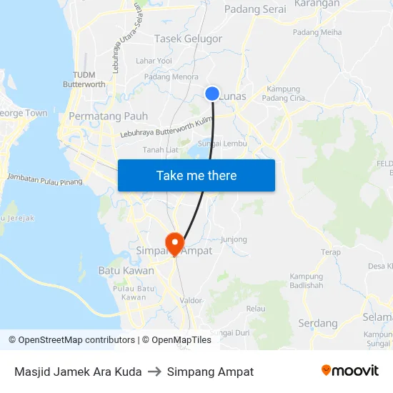 Masjid Jamek Ara Kuda to Simpang Ampat map