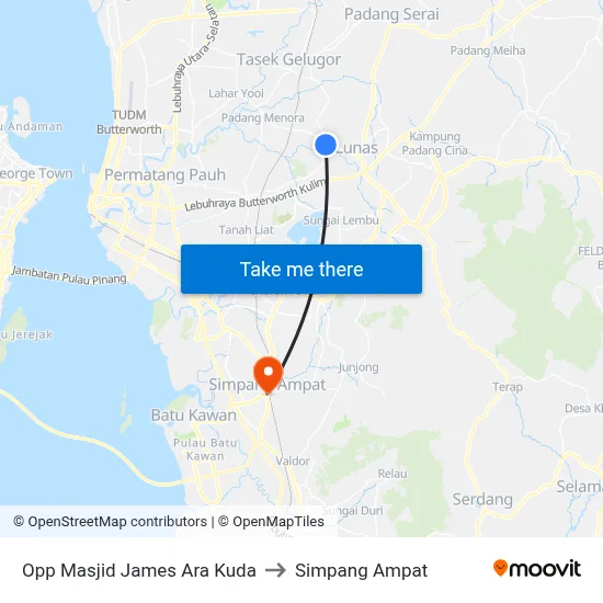 Opp Masjid James Ara Kuda to Simpang Ampat map