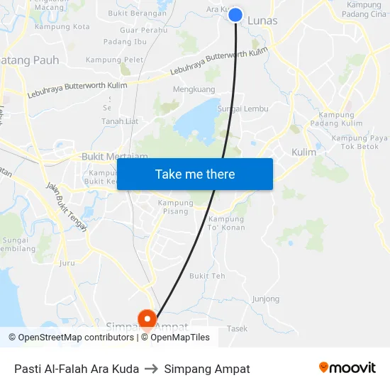 Pasti Al-Falah Ara Kuda to Simpang Ampat map