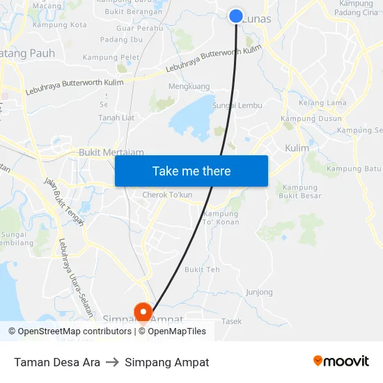 Taman Desa Ara to Simpang Ampat map