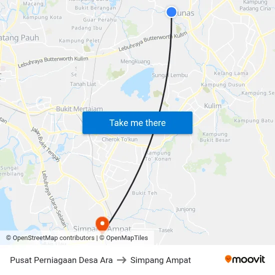 Pusat Perniagaan Desa Ara to Simpang Ampat map