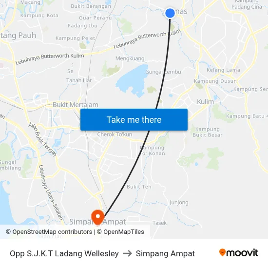 Opp S.J.K.T Ladang Wellesley to Simpang Ampat map
