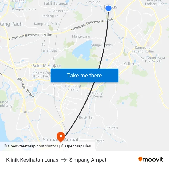 Klinik Kesihatan Lunas to Simpang Ampat map