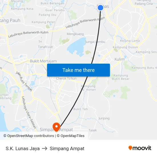 S.K. Lunas Jaya to Simpang Ampat map