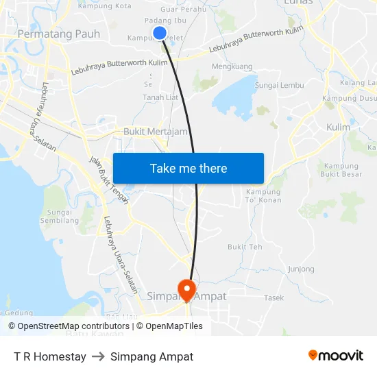 T R Homestay to Simpang Ampat map