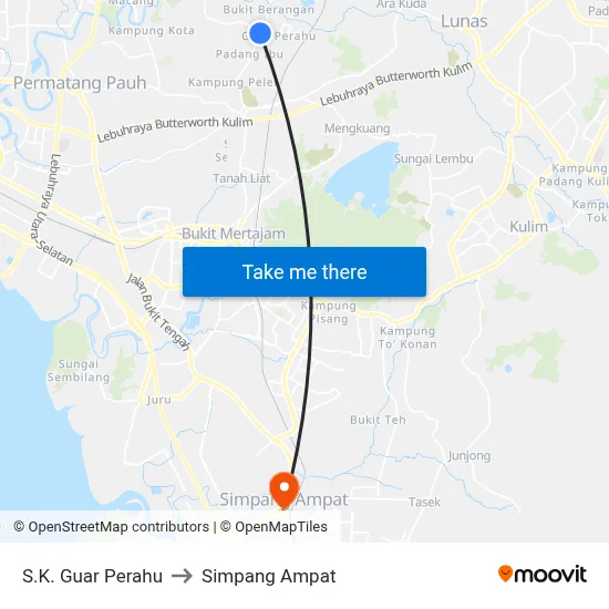 S.K. Guar Perahu to Simpang Ampat map