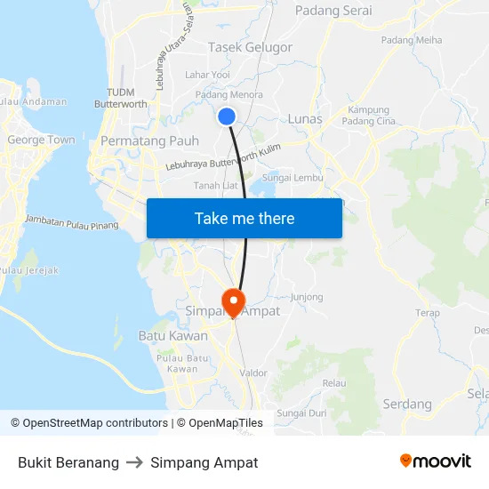 Bukit Beranang to Simpang Ampat map