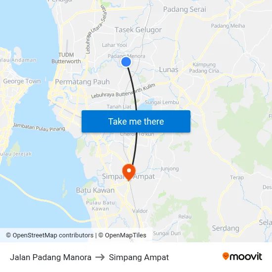 Jalan Padang Manora to Simpang Ampat map