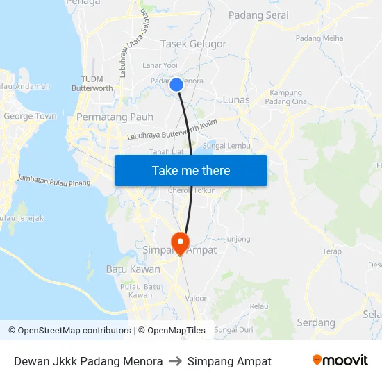 Dewan Jkkk Padang Menora to Simpang Ampat map