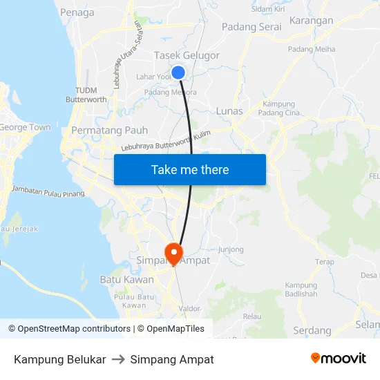 Kampung Belukar to Simpang Ampat map