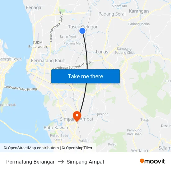 Permatang Berangan to Simpang Ampat map