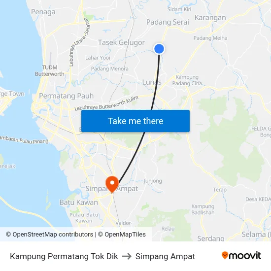 Kampung Permatang Tok Dik to Simpang Ampat map
