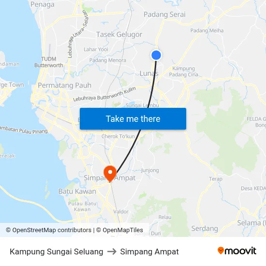 Kampung Sungai Seluang to Simpang Ampat map