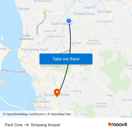 Parit Cina to Simpang Ampat map