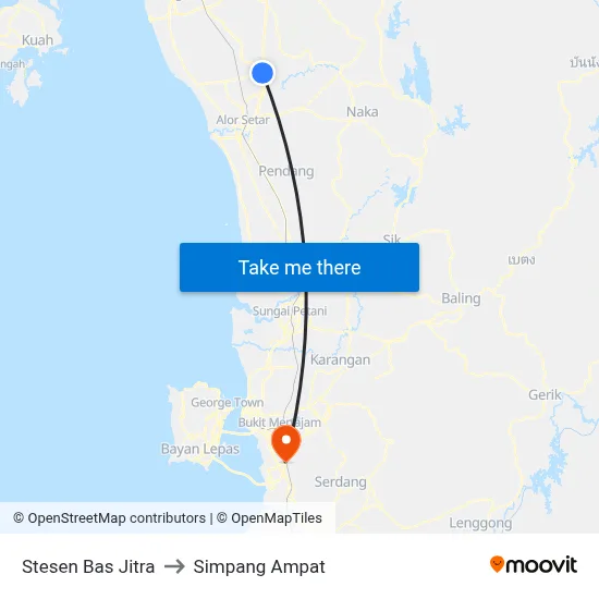 Stesen Bas Jitra to Simpang Ampat map