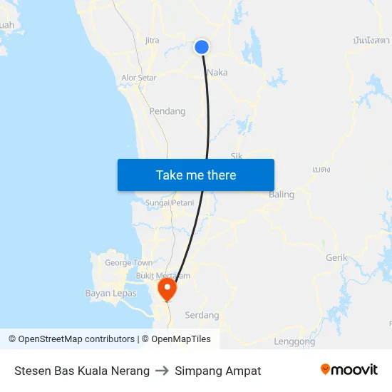 Stesen Bas Kuala Nerang to Simpang Ampat map