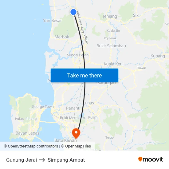 Gunung Jerai to Simpang Ampat map