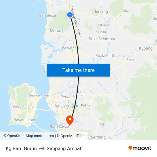 Kg Baru Gurun to Simpang Ampat map