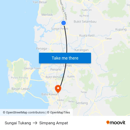 Sungai Tukang to Simpang Ampat map