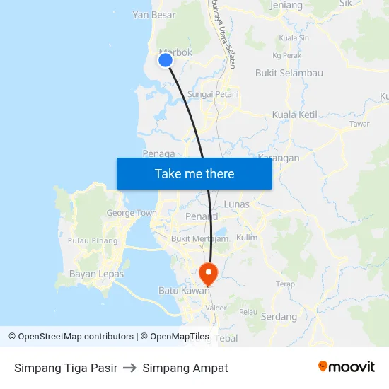 Simpang Tiga Pasir to Simpang Ampat map