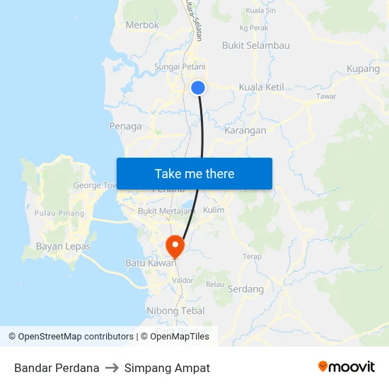 Bandar Perdana to Simpang Ampat map