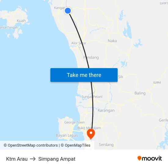 Ktm Arau to Simpang Ampat map